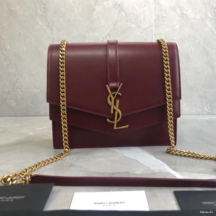 YSL BURGUNDY IN LEATHER SULPICE CHAIN MEDIUM BAG 0820